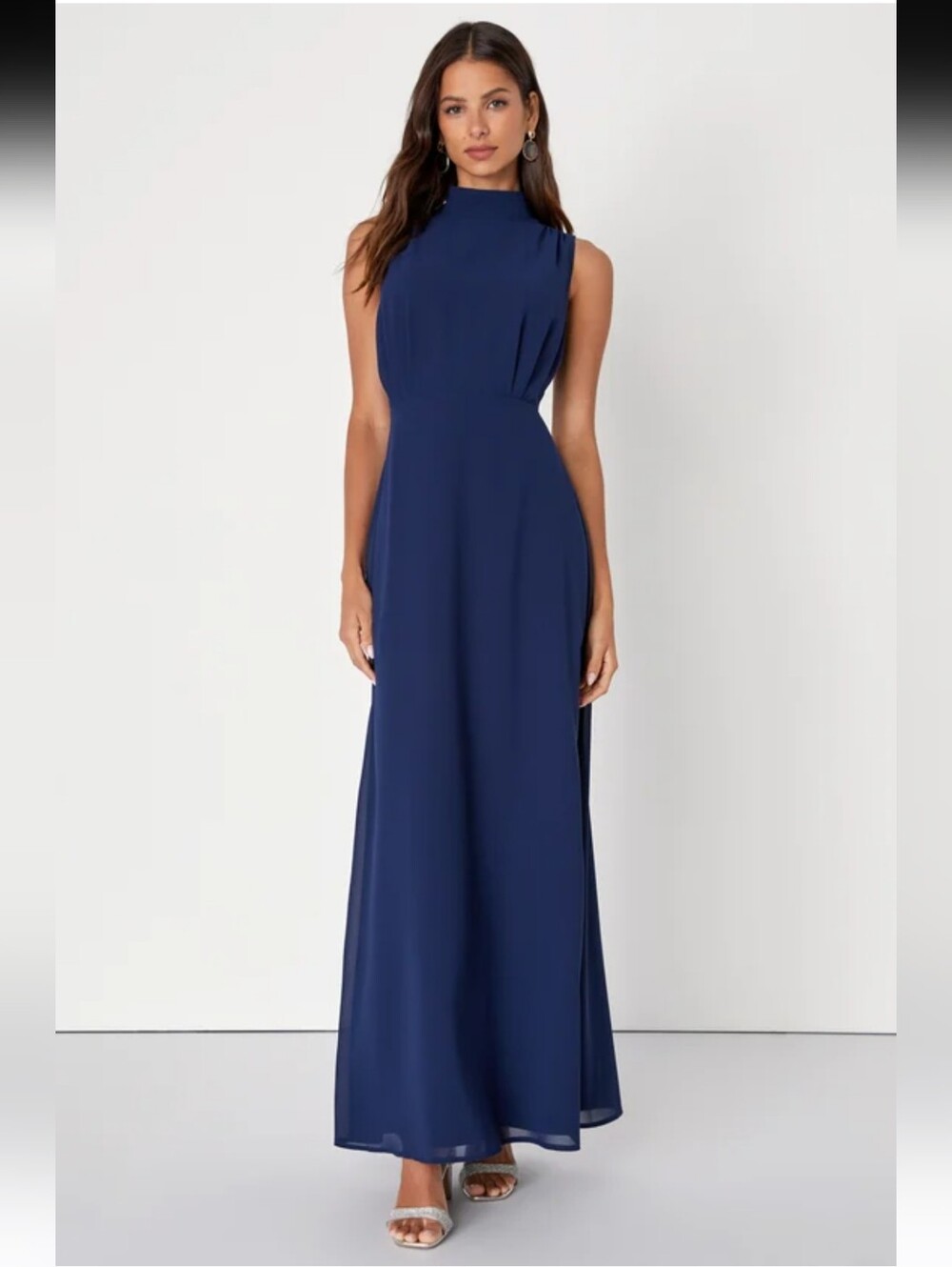 Lulus Navy Sleeveless Mock-Neck Maxi Dress Size M NEW #3G